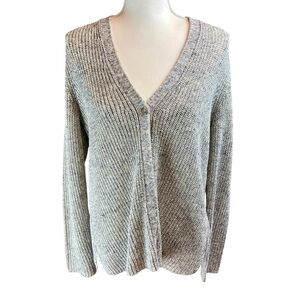 J JILL Gray Linen‎ Blend Cardigan Sweater S Coastal Summer Casual Office Travel